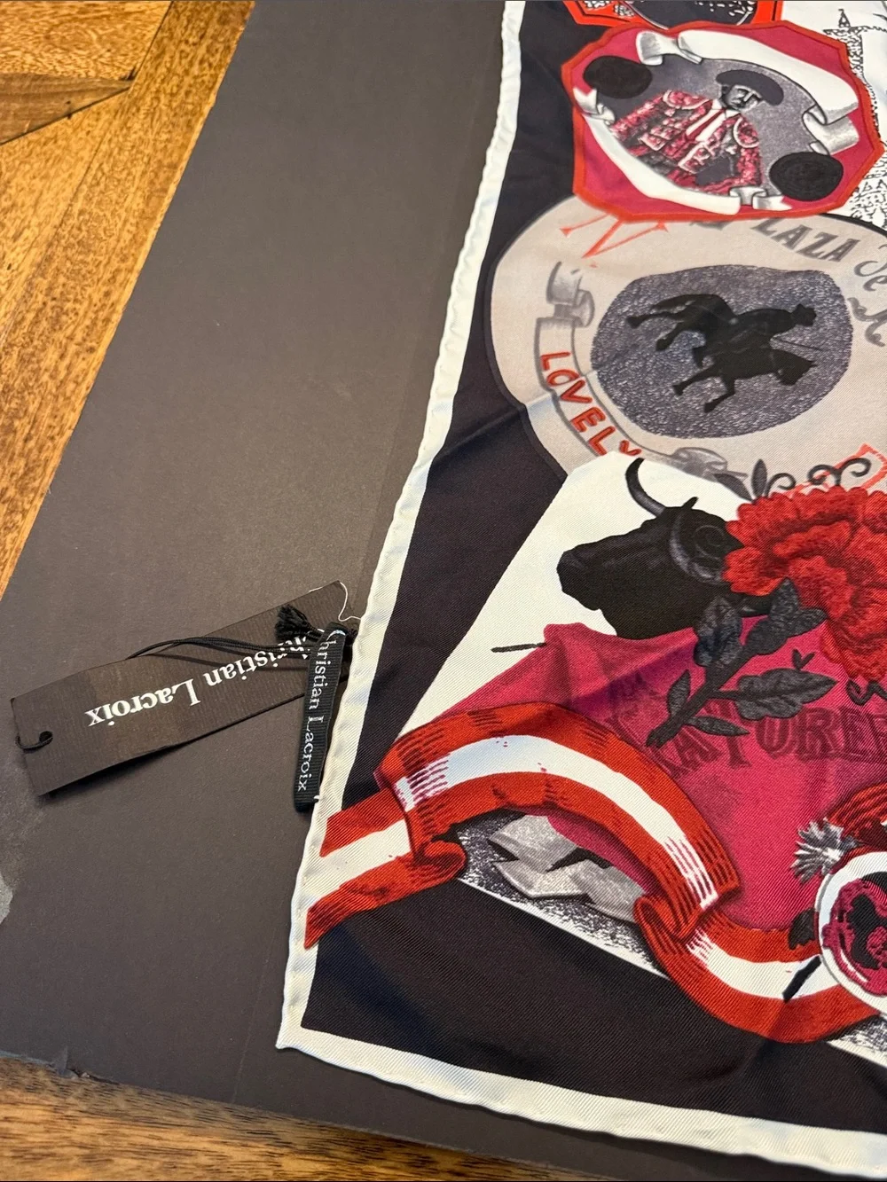 Christian Lacroix Red, Black & White Graphic Silk Scarf